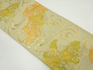 アンティーク　逆雲取りに秋草模様織り出し袋帯（着用可）